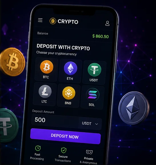 Fastpay Casino desteklenen kripto para birimleri: Bitcoin, Ethereum, Litecoin ve Tether simgeleri
